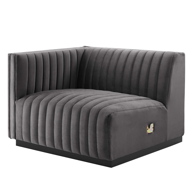Maklaine 4-Piece Channel Tufted Performance Velvet Sofa in Black/Gray