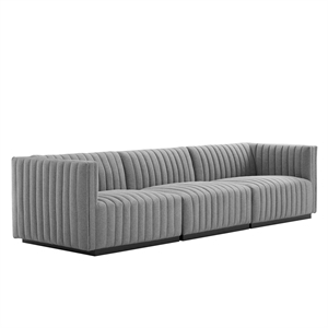 Maklaine Channel Tufted Upholstered Fabric Sofa in Black/Light Gray