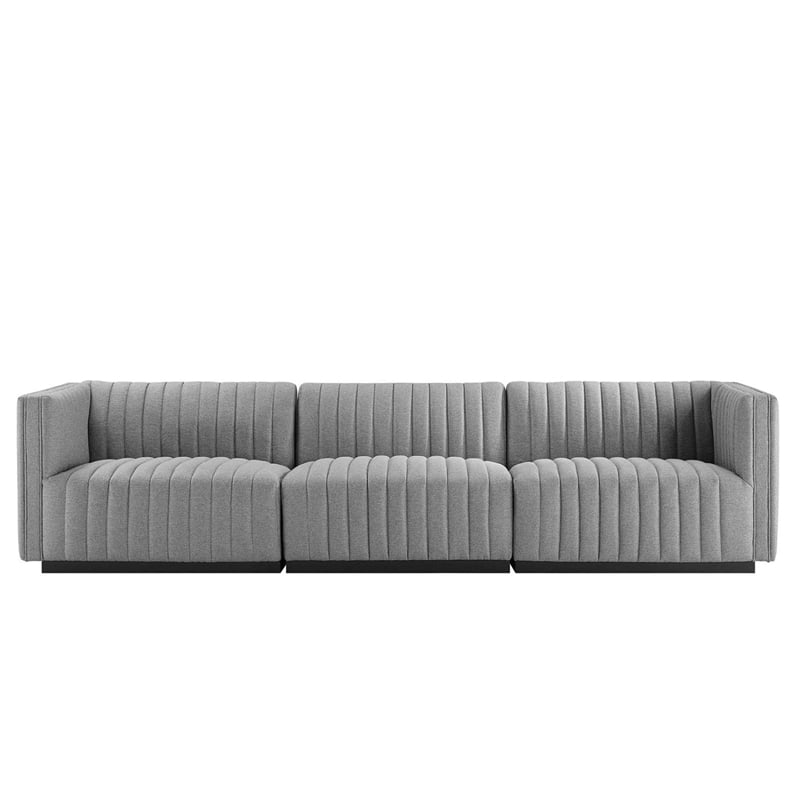 Maklaine Channel Tufted Upholstered Fabric Sofa in Black/Light Gray