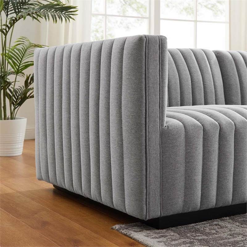 Maklaine Channel Tufted Upholstered Fabric Sofa in Black/Light Gray