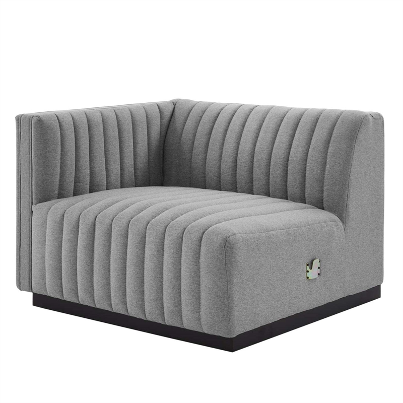 Maklaine Channel Tufted Upholstered Fabric Sofa in Black/Light Gray