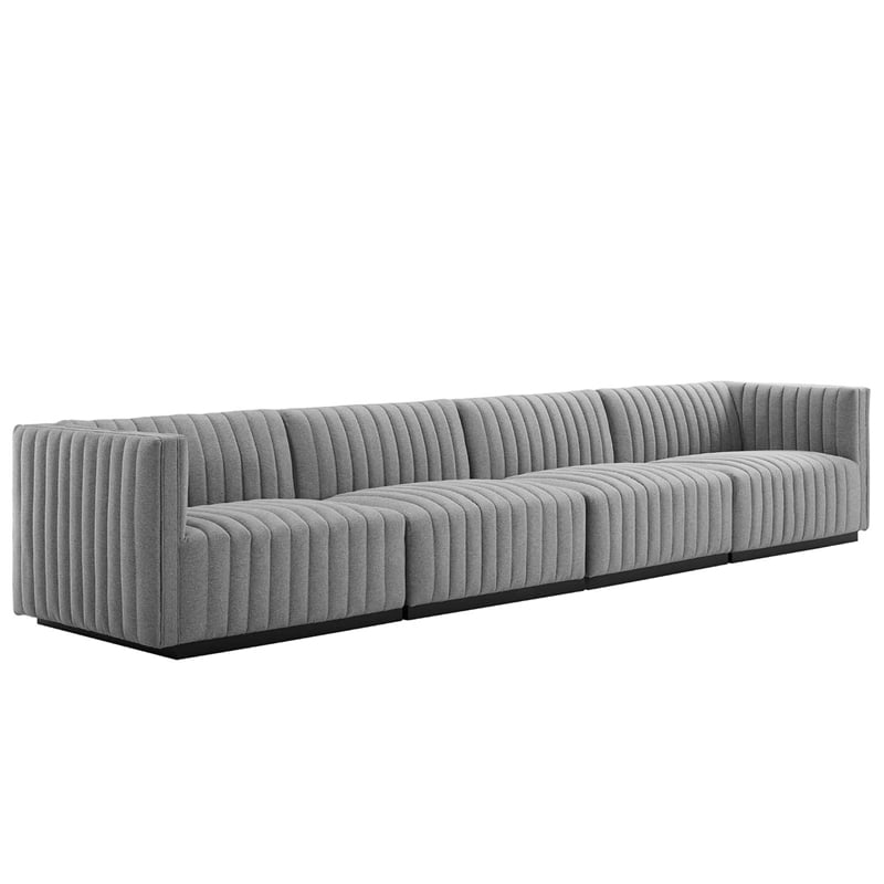 Maklaine 4-Piece Channel Tufted Fabric Sofa in Black/Light Gray