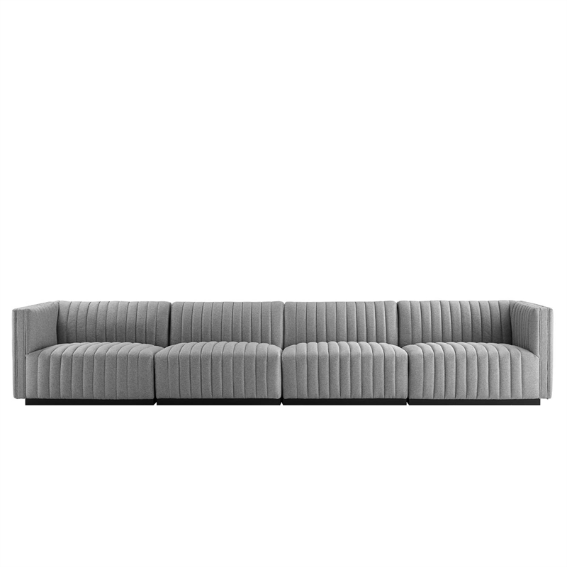 Maklaine 4-Piece Channel Tufted Fabric Sofa in Black/Light Gray