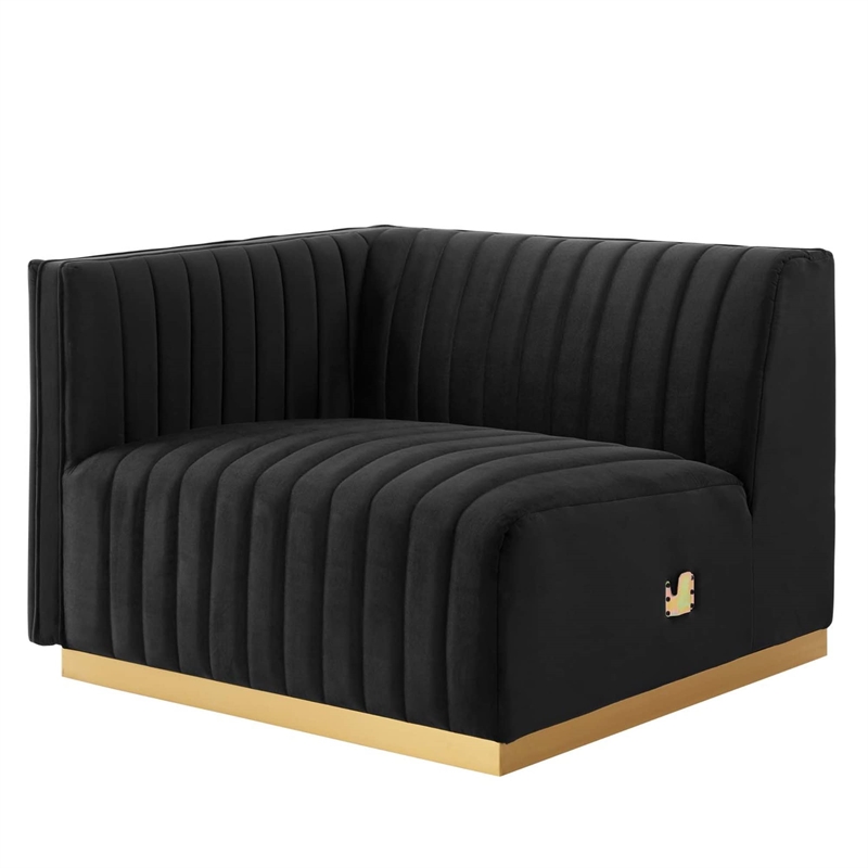 Maklaine Channel Tufted Performance Velvet Left-Arm Chair in Gold/Black