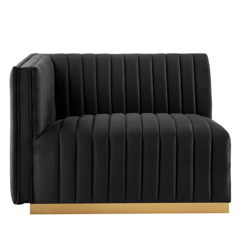 Maklaine Channel Tufted Performance Velvet Left-Arm Chair in Gold/Black