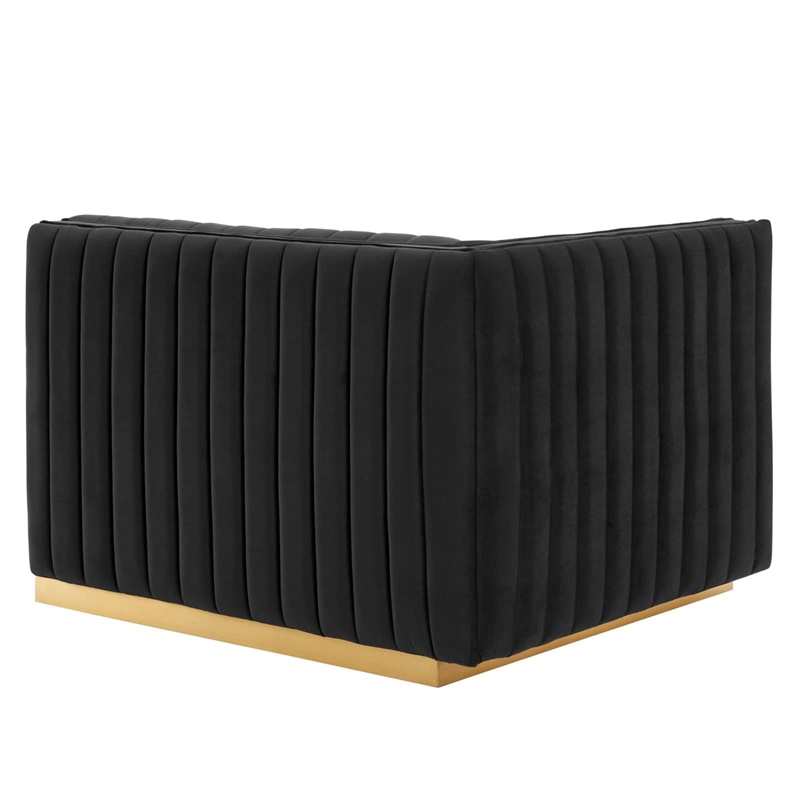 Maklaine Channel Tufted Performance Velvet Left-Arm Chair in Gold/Black