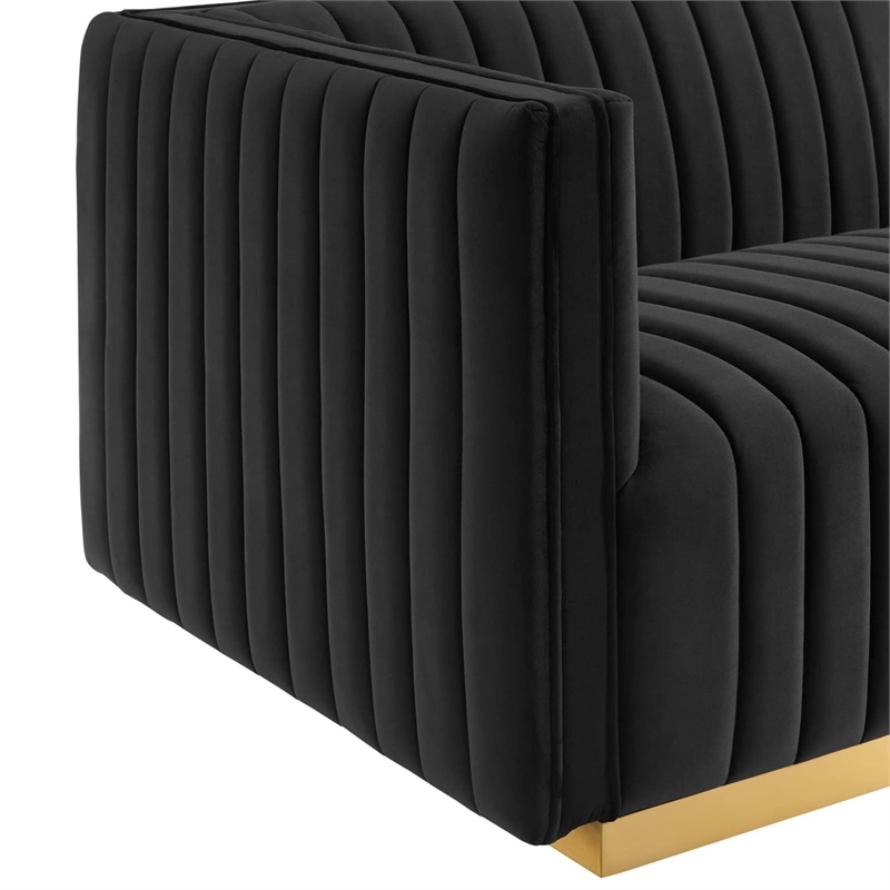 Maklaine Channel Tufted Performance Velvet Left-Arm Chair in Gold/Black