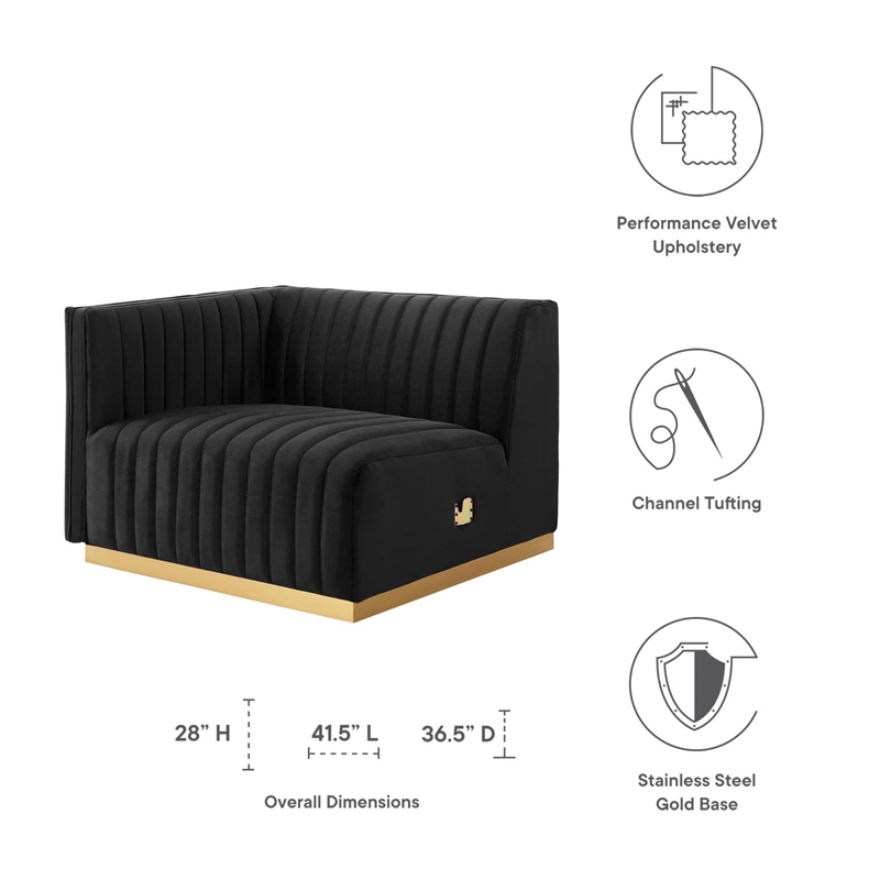Maklaine Channel Tufted Performance Velvet Left-Arm Chair in Gold/Black