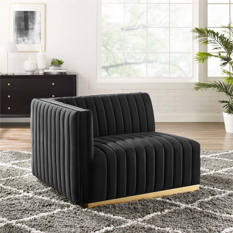Maklaine Channel Tufted Performance Velvet Left-Arm Chair in Gold/Black