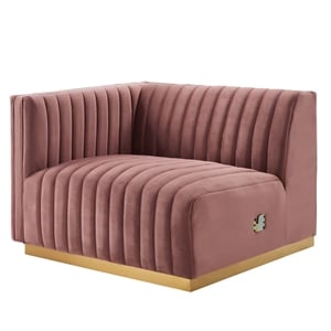 Maklaine Channel Tufted Performance Velvet Left-Arm Chair in Gold/Rose