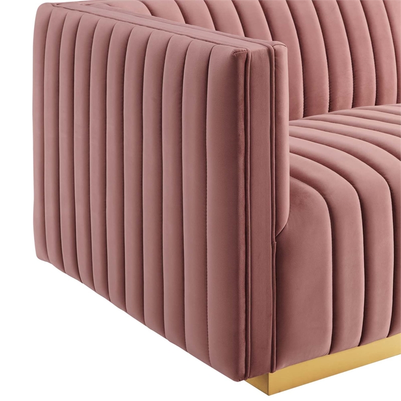 Maklaine Channel Tufted Performance Velvet Left-Arm Chair in Gold/Rose