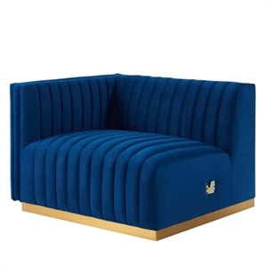 Maklaine Channel Tufted Performance Velvet Left-Arm Chair in Gold/Navy