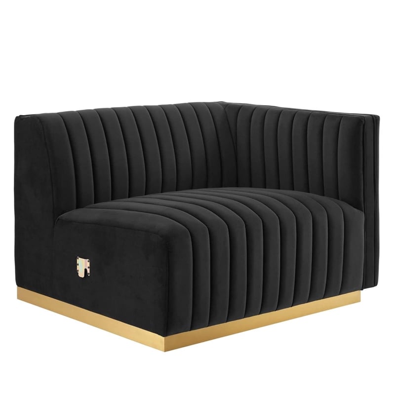 Maklaine Channel Tufted Performance Velvet Right-Arm Chair in Gold/Black