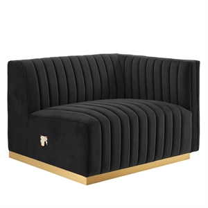 Maklaine Channel Tufted Performance Velvet Right-Arm Chair in Gold/Black