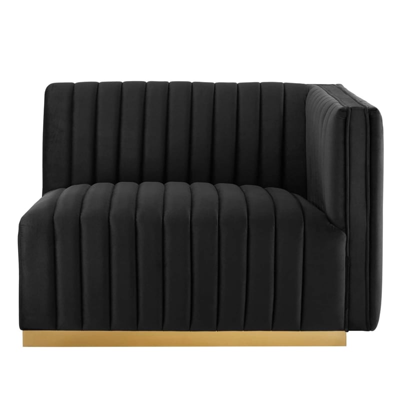 Maklaine Channel Tufted Performance Velvet Right-Arm Chair in Gold/Black