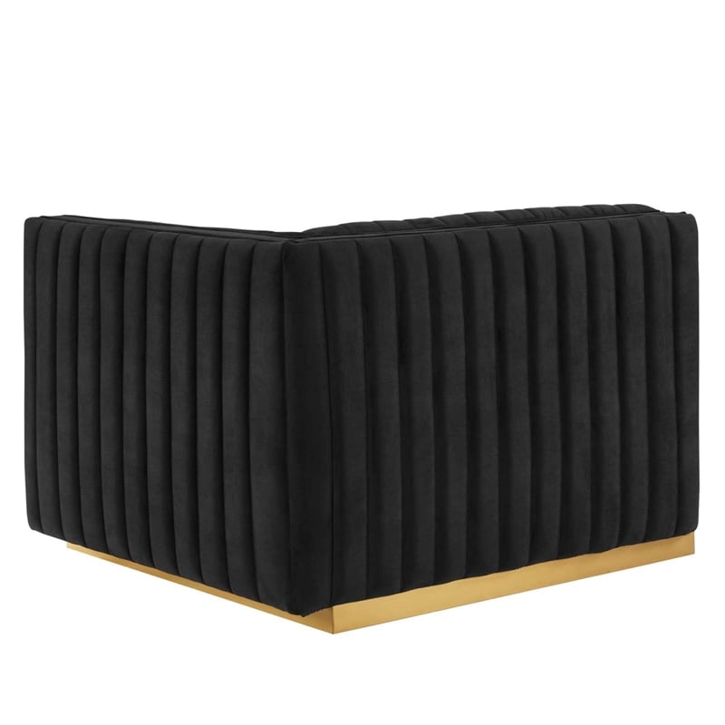 Maklaine Channel Tufted Performance Velvet Right-Arm Chair in Gold/Black