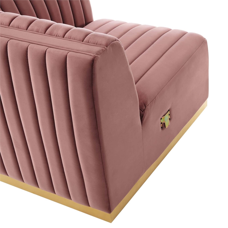 Maklaine Channel Tufted Performance Velvet Right-Arm Chair in Gold/Rose