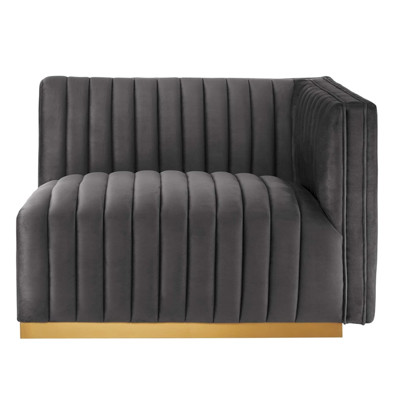 Maklaine Channel Tufted Performance Velvet Right-Arm Chair in Gold/Gray