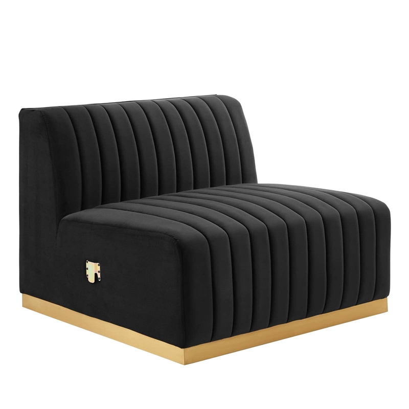 Maklaine Channel Tufted Performance Velvet Armless Chair in Gold/Black