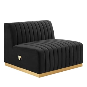 Maklaine Channel Tufted Performance Velvet Armless Chair in Gold/Black