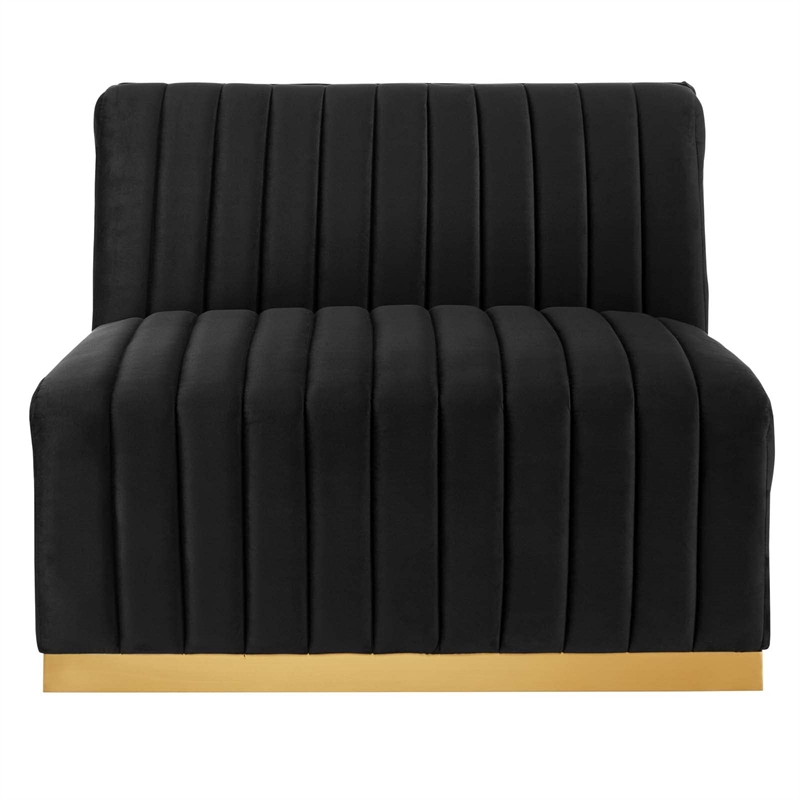 Maklaine Channel Tufted Performance Velvet Armless Chair in Gold/Black