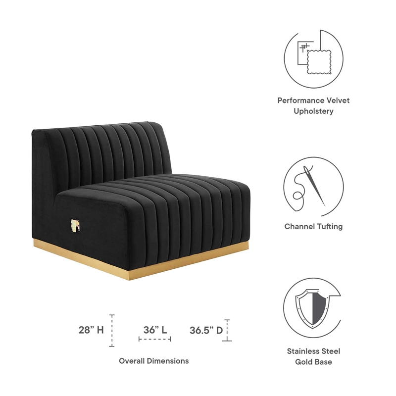 Maklaine Channel Tufted Performance Velvet Armless Chair in Gold/Black