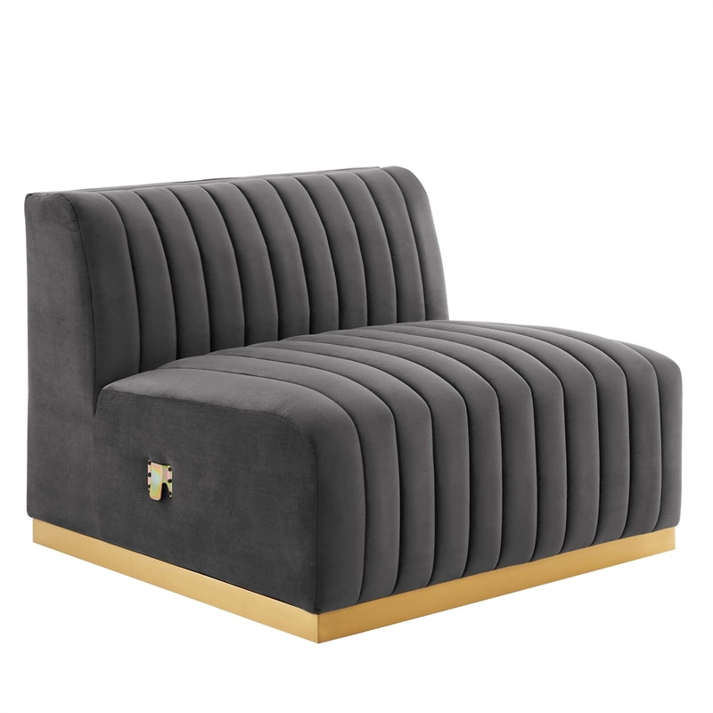 Maklaine Channel Tufted Performance Velvet Armless Chair in Gold/Gray