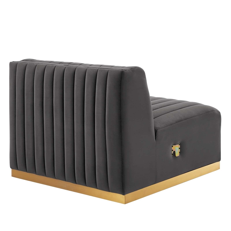 Maklaine Channel Tufted Performance Velvet Armless Chair in Gold/Gray
