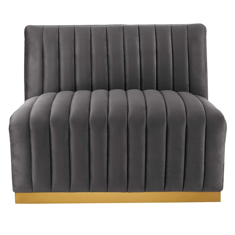 Maklaine Channel Tufted Performance Velvet Armless Chair in Gold/Gray