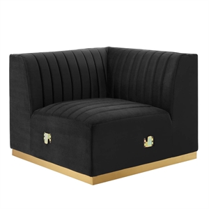 Maklaine Channel Tufted Performance Velvet Left Corner Chair in Gold/Black