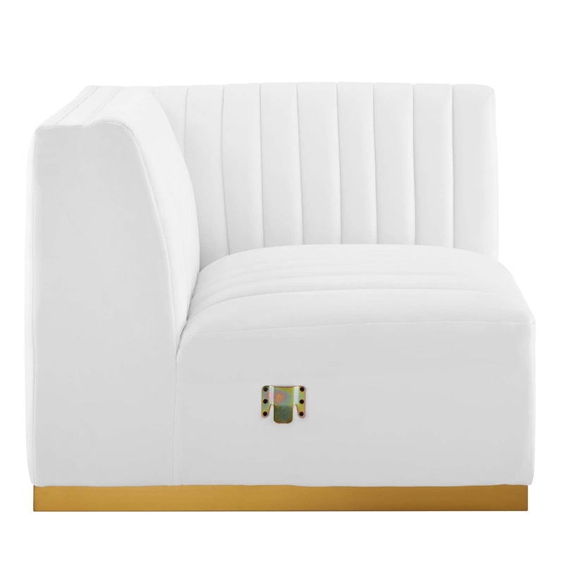 Maklaine Channel Tufted Performance Velvet Right Corner Chair - Gold/White