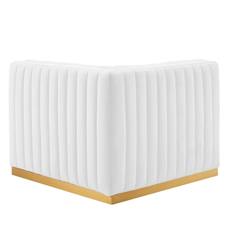Maklaine Channel Tufted Performance Velvet Right Corner Chair - Gold/White