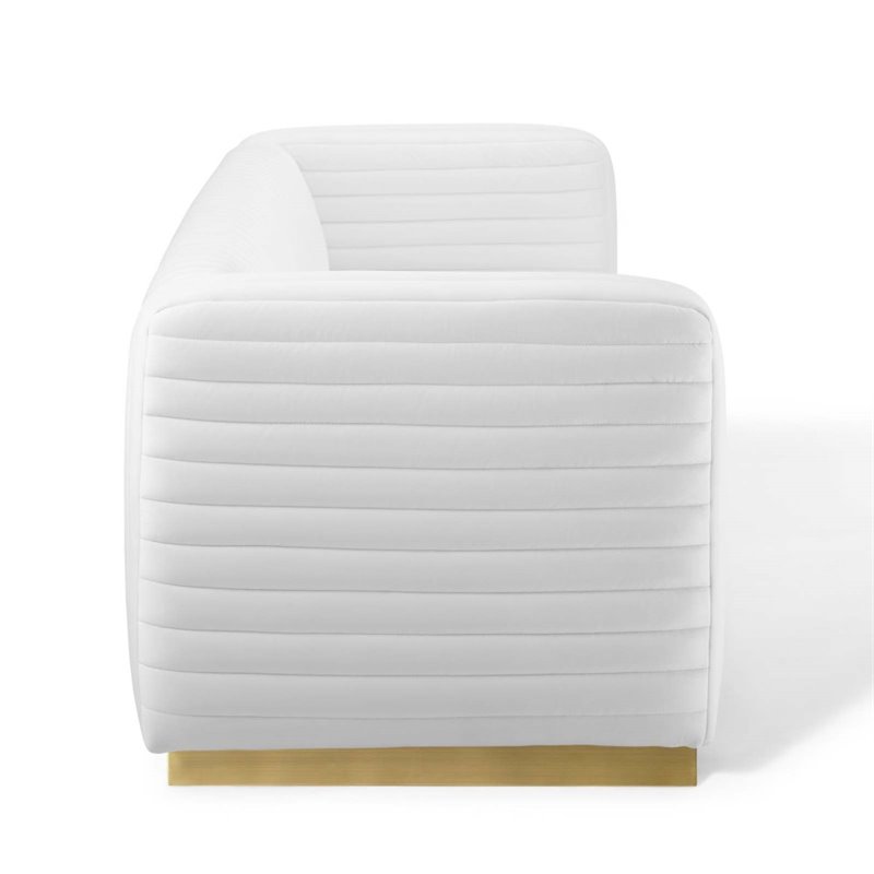 Maklaine Channel Tufted Performance Velvet Living Room Sofa in White