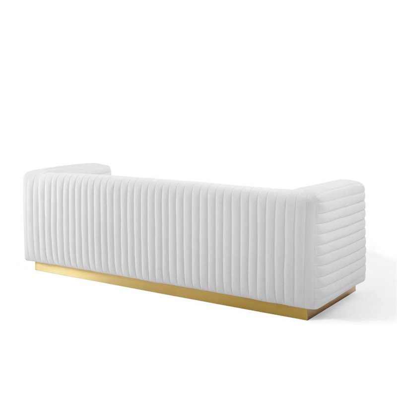 Maklaine Channel Tufted Performance Velvet Living Room Sofa in White