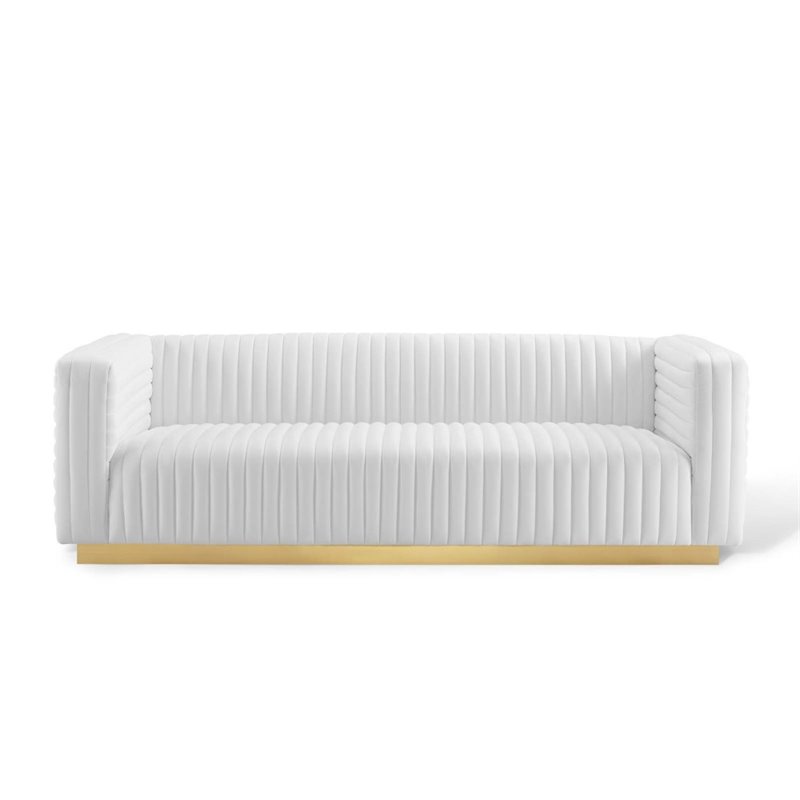Maklaine Channel Tufted Performance Velvet Living Room Sofa in White