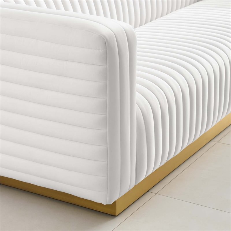 Maklaine Channel Tufted Performance Velvet Living Room Sofa in White