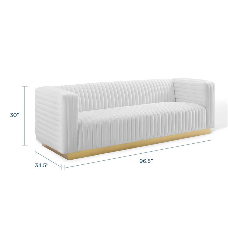 Maklaine Channel Tufted Performance Velvet Living Room Sofa in White