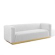 Maklaine Channel Tufted Performance Velvet Living Room Sofa in White