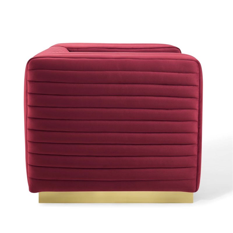 Maklaine Channel Tufted Performance Velvet Accent Armchair in Maroon