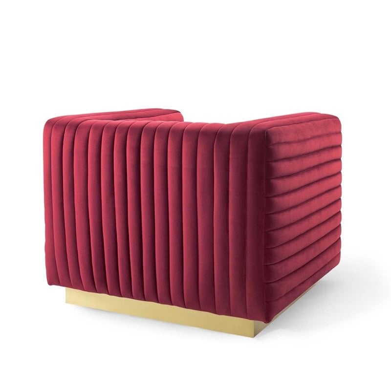Maklaine Channel Tufted Performance Velvet Accent Armchair in Maroon