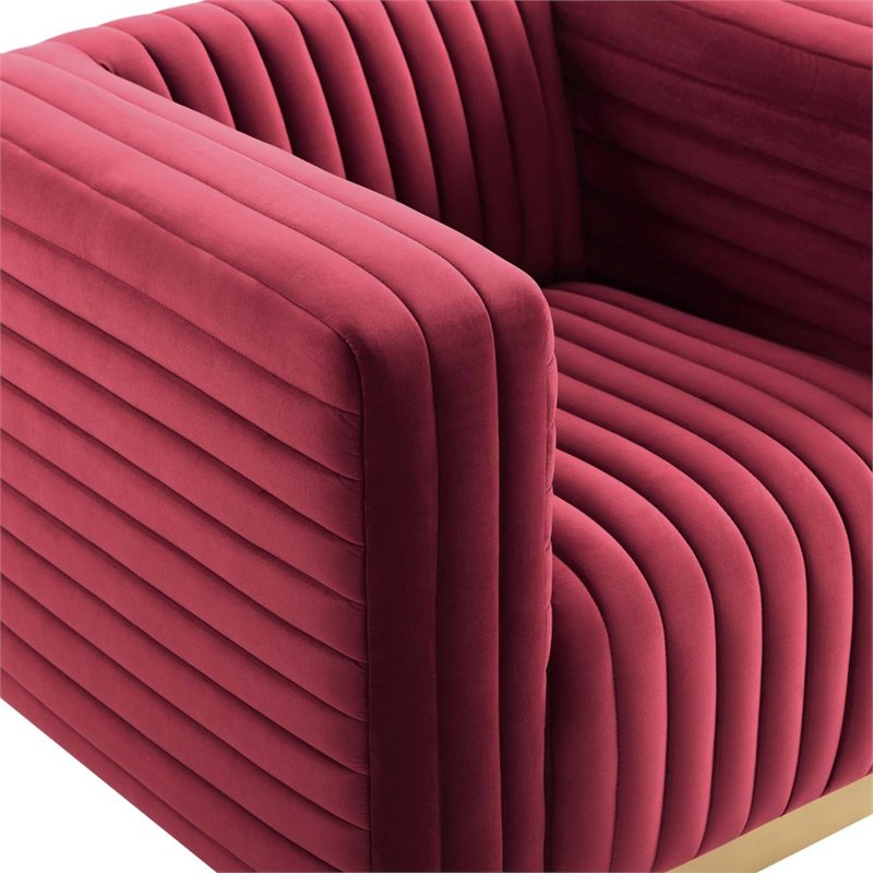 Maklaine Channel Tufted Performance Velvet Accent Armchair in Maroon