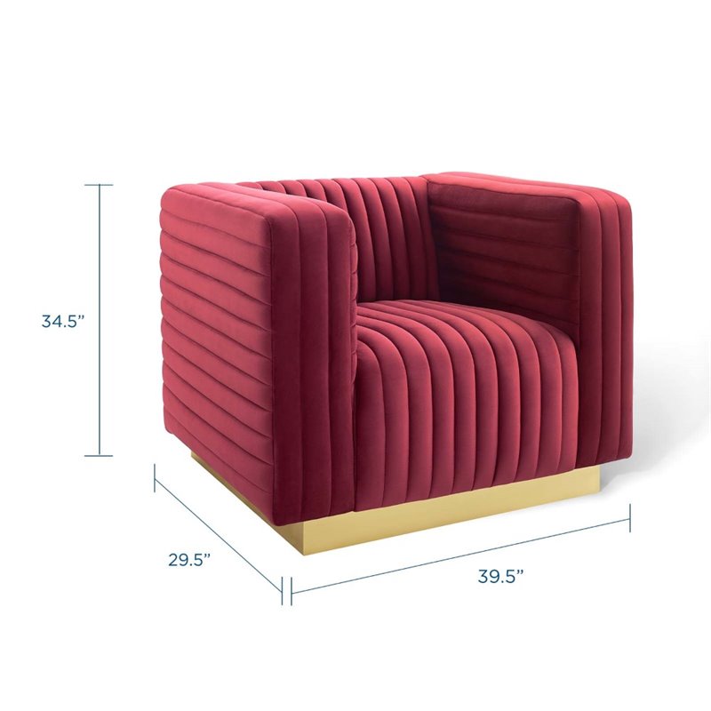 Maklaine Channel Tufted Performance Velvet Accent Armchair in Maroon