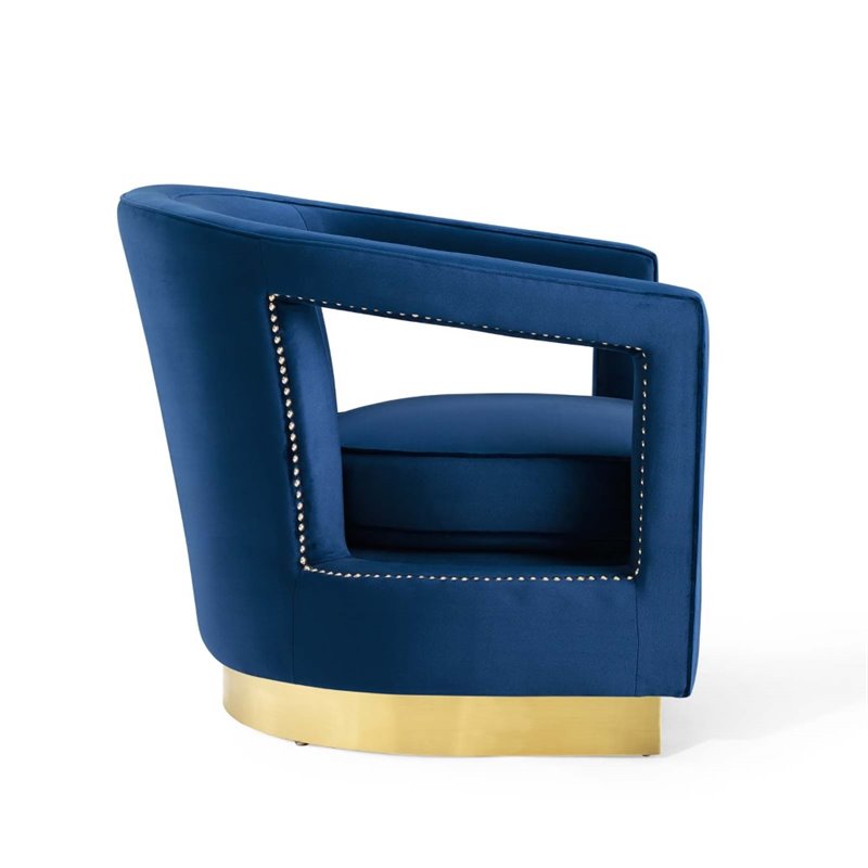 Maklaine Performance Velvet and Stainless Steel Armchair in Navy