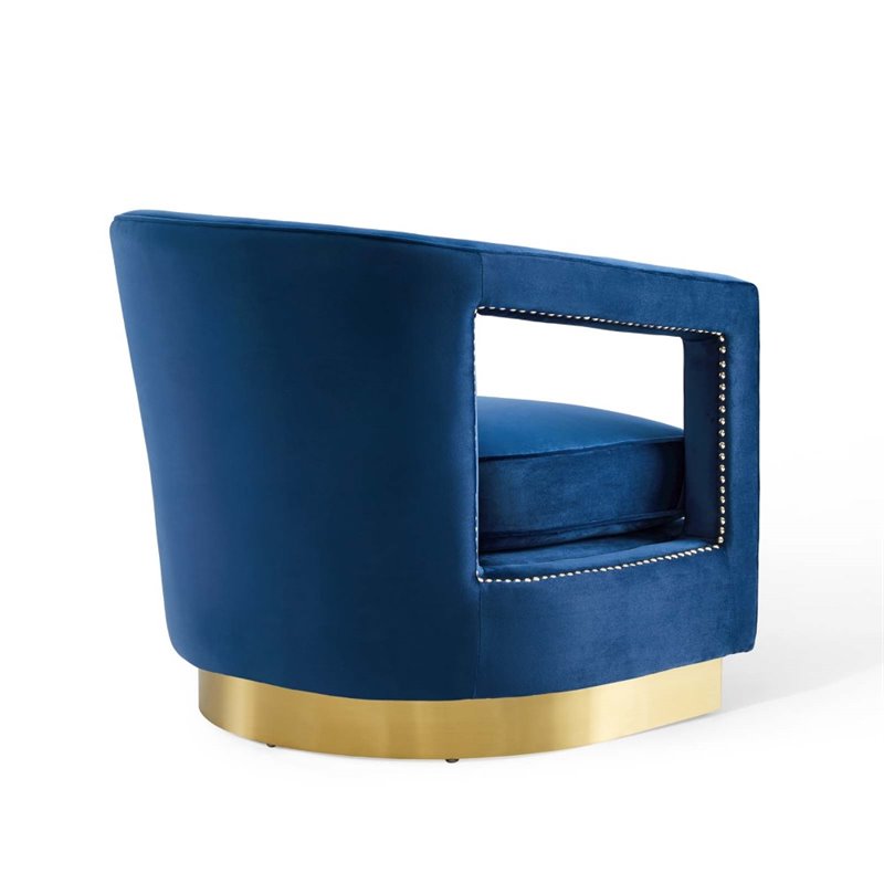 Maklaine Performance Velvet and Stainless Steel Armchair in Navy