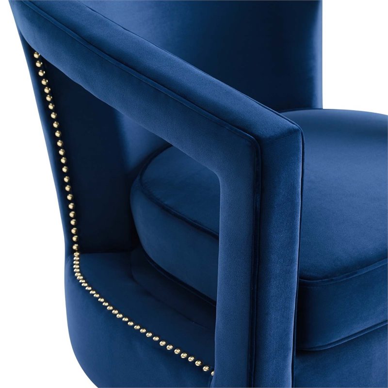 Maklaine Performance Velvet and Stainless Steel Armchair in Navy