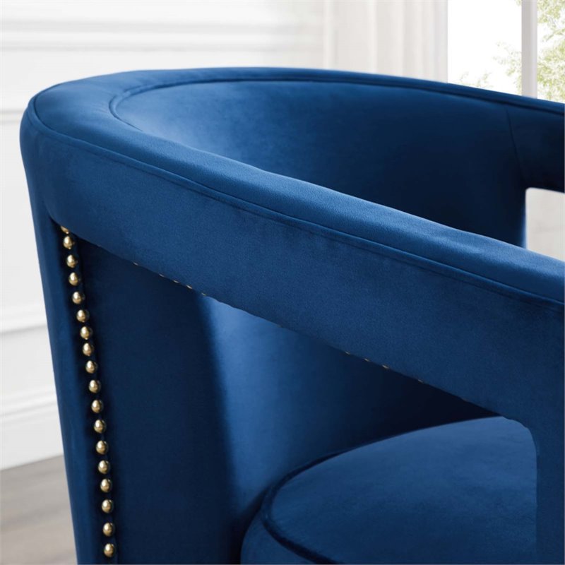 Maklaine Performance Velvet and Stainless Steel Armchair in Navy