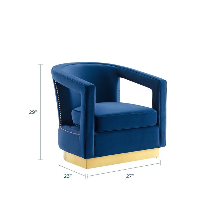 Maklaine Performance Velvet and Stainless Steel Armchair in Navy