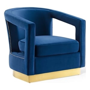Maklaine Performance Velvet and Stainless Steel Armchair in Navy