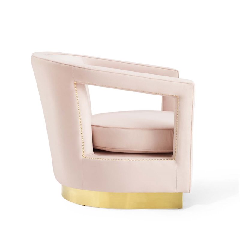 Maklaine Performance Velvet and Stainless Steel Armchair in Pink