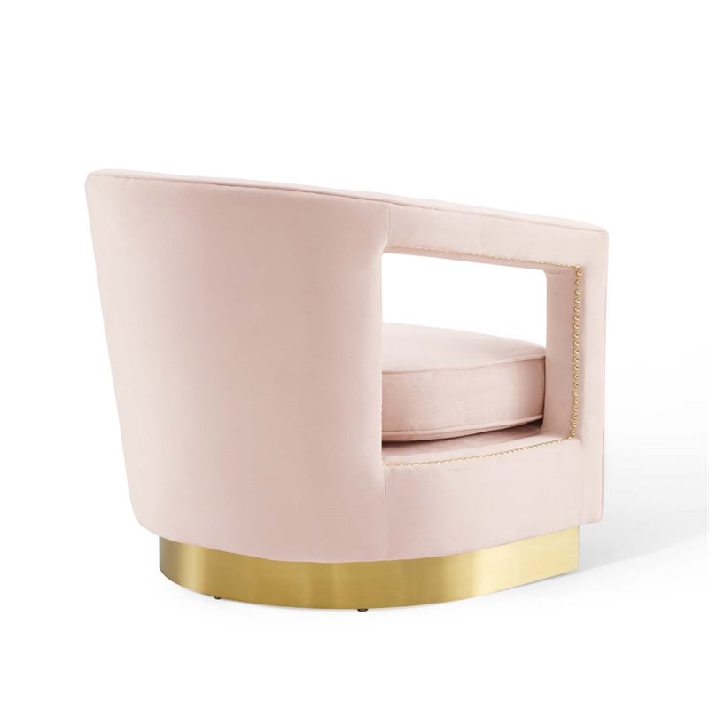 Maklaine Performance Velvet and Stainless Steel Armchair in Pink